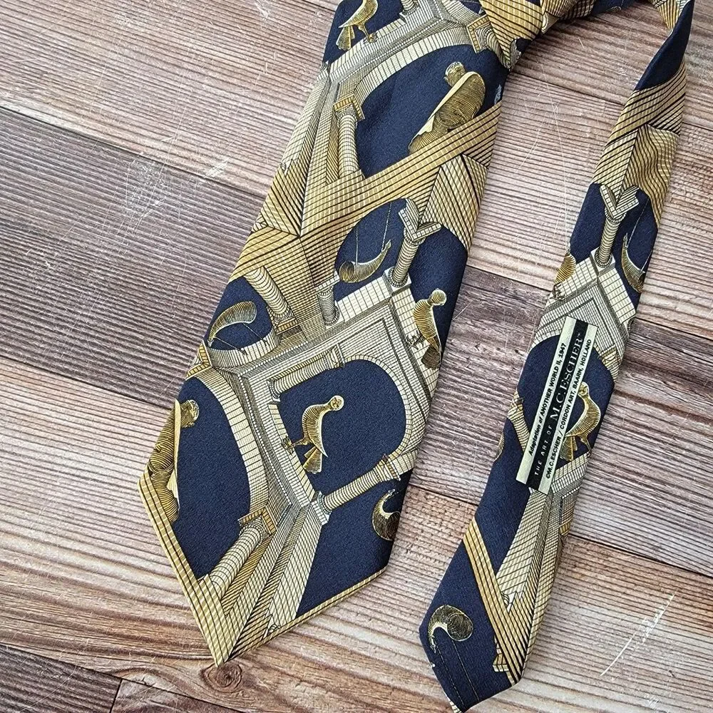 VTG M.C. ESCHER 100% SILK TIE ITALY FROM 1947's ANOTHER WORLD II 
